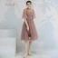Affordable Pearl Pink Bridesmaid Dresses 2019 A-Line / Princess Appliques Lace Bow Sash Tea-length Ruffle Backless Wedding Party Dresses