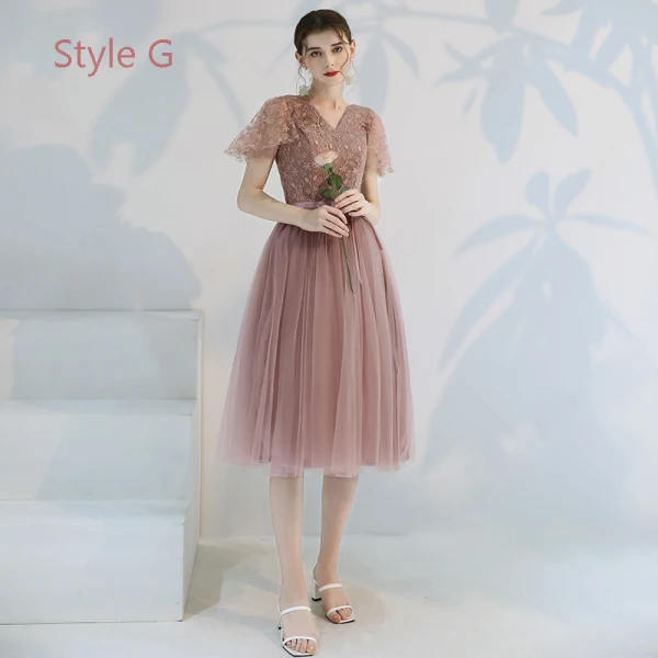 Affordable Pearl Pink Bridesmaid Dresses 2019 A-Line / Princess Appliques Lace Bow Sash Tea-length Ruffle Backless Wedding Party Dresses