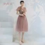 Affordable Pearl Pink Bridesmaid Dresses 2019 A-Line / Princess Appliques Lace Bow Sash Tea-length Ruffle Backless Wedding Party Dresses
