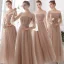 Elegant Champagne See-through Bridesmaid Dresses 2019 A-Line / Princess Floor-Length / Long Ruffle Backless Wedding Party Dresses