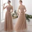 Elegant Champagne See-through Bridesmaid Dresses 2019 A-Line / Princess Floor-Length / Long Ruffle Backless Wedding Party Dresses