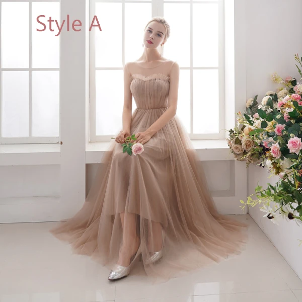 Elegant Champagne See-through Bridesmaid Dresses 2019 A-Line / Princess Floor-Length / Long Ruffle Backless Wedding Party Dresses