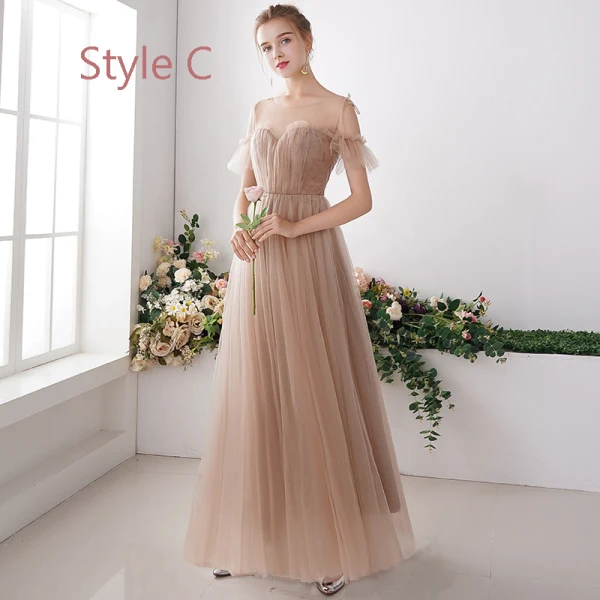 Elegant Champagne See-through Bridesmaid Dresses 2019 A-Line / Princess Floor-Length / Long Ruffle Backless Wedding Party Dresses