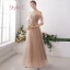 Elegant Champagne See-through Bridesmaid Dresses 2019 A-Line / Princess Floor-Length / Long Ruffle Backless Wedding Party Dresses