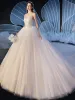 Fine Champagne Brudekjoler 2019 Ballkjole Kjæreste Uten Ermer Ryggløse Glitter Tyll Beading Cathedral Train Buste