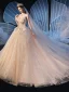 Fine Champagne Brudekjoler 2019 Ballkjole Kjæreste Uten Ermer Ryggløse Glitter Tyll Appliques Blonder Beading Cathedral Train Buste