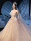 Fine Champagne Brudekjoler 2019 Ballkjole Kjæreste Uten Ermer Ryggløse Glitter Tyll Appliques Blonder Beading Cathedral Train Buste