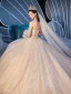 Fine Champagne Brudekjoler 2019 Ballkjole Kjæreste Uten Ermer Ryggløse Glitter Tyll Appliques Blonder Beading Cathedral Train Buste