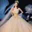Fine Champagne Brudekjoler 2019 Ballkjole Kjæreste Uten Ermer Ryggløse Glitter Tyll Appliques Blonder Beading Cathedral Train Buste