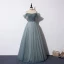 Chic / Belle Bleu D'encre Robe De Bal 2019 Princesse Bretelles Spaghetti Manches Courtes Perlage Paillettes Longue Volants Dos Nu Robe De Ceremonie