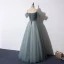 Chic / Belle Bleu D'encre Robe De Bal 2019 Princesse Bretelles Spaghetti Manches Courtes Perlage Paillettes Longue Volants Dos Nu Robe De Ceremonie