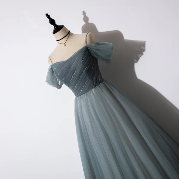 Chic / Belle Bleu D'encre Robe De Bal 2019 Princesse Bretelles Spaghetti Manches Courtes Perlage Paillettes Longue Volants Dos Nu Robe De Ceremonie