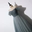Chic / Belle Bleu D'encre Robe De Bal 2019 Princesse Bretelles Spaghetti Manches Courtes Perlage Paillettes Longue Volants Dos Nu Robe De Ceremonie