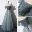 Chic / Belle Bleu D'encre Robe De Bal 2019 Princesse Bretelles Spaghetti Manches Courtes Perlage Paillettes Longue Volants Dos Nu Robe De Ceremonie