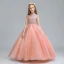 Vintage / Retro Pearl Pink Flower Girl Dresses 2019 Ball Gown High Neck Sleeveless Appliques Lace Glitter Sequins Floor-Length / Long Ruffle Wedding Party Dresses