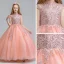 Vintage / Retro Pearl Pink Flower Girl Dresses 2019 Ball Gown High Neck Sleeveless Appliques Lace Glitter Sequins Floor-Length / Long Ruffle Wedding Party Dresses