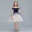 Chic / Beautiful Navy Blue Gradient-Color Suede Flower Girl Dresses 2019 Ball Gown Off-The-Shoulder Short Sleeve Floor-Length / Long Ruffle Backless Wedding Party Dresses