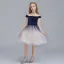 Chic / Beautiful Navy Blue Gradient-Color Suede Flower Girl Dresses 2019 Ball Gown Off-The-Shoulder Short Sleeve Floor-Length / Long Ruffle Backless Wedding Party Dresses