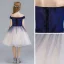 Chic / Beautiful Navy Blue Gradient-Color Suede Flower Girl Dresses 2019 Ball Gown Off-The-Shoulder Short Sleeve Floor-Length / Long Ruffle Backless Wedding Party Dresses
