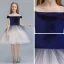 Chic / Beautiful Navy Blue Gradient-Color Suede Flower Girl Dresses 2019 Ball Gown Off-The-Shoulder Short Sleeve Floor-Length / Long Ruffle Backless Wedding Party Dresses