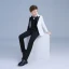 Elegant White Coat Black Pants Rhinestone Tie Boys Wedding Suits 2019