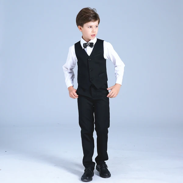 Elegant White Coat Black Pants Rhinestone Tie Boys Wedding Suits 2019