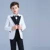 Elegant White Coat Black Pants Rhinestone Tie Boys Wedding Suits 2019