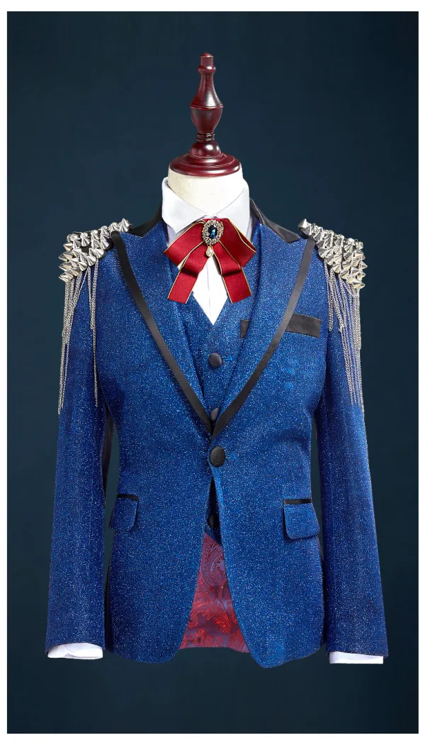 Unieke Koninklijk Blauw Glans Polyester Jongenspakken 2019 Klinknagel Kwast