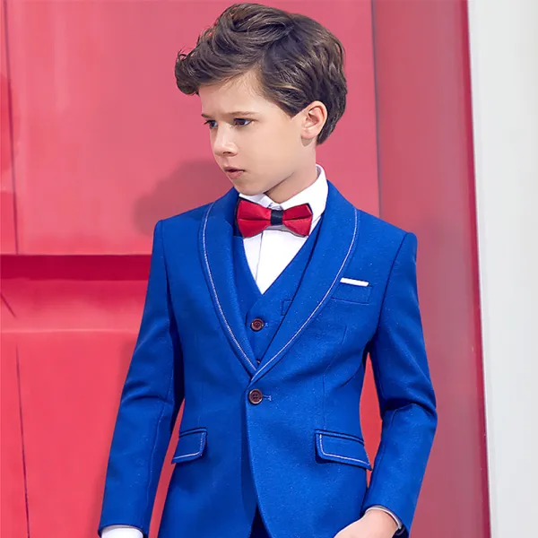 Sencillos Rojo Corbata Azul Real Trajes De Boda Para Niños 2019