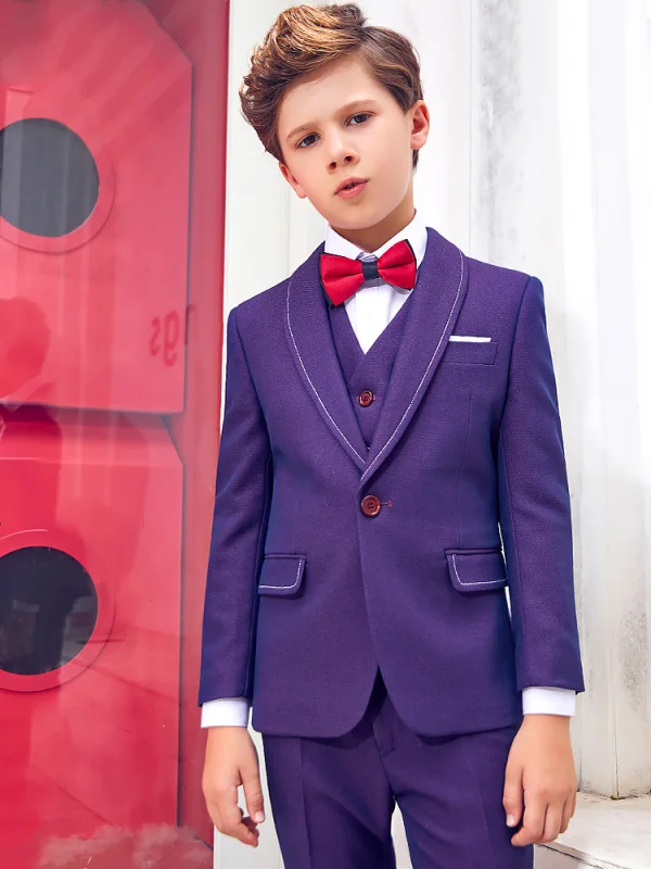 Modest / Simple Red Tie Royal Blue Boys Wedding Suits 2019