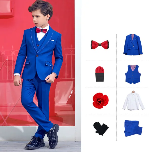 Modest / Simple Red Tie Royal Blue Boys Wedding Suits 2019