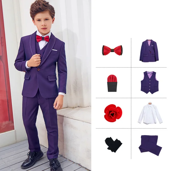 Modest / Simple Red Tie Royal Blue Boys Wedding Suits 2019