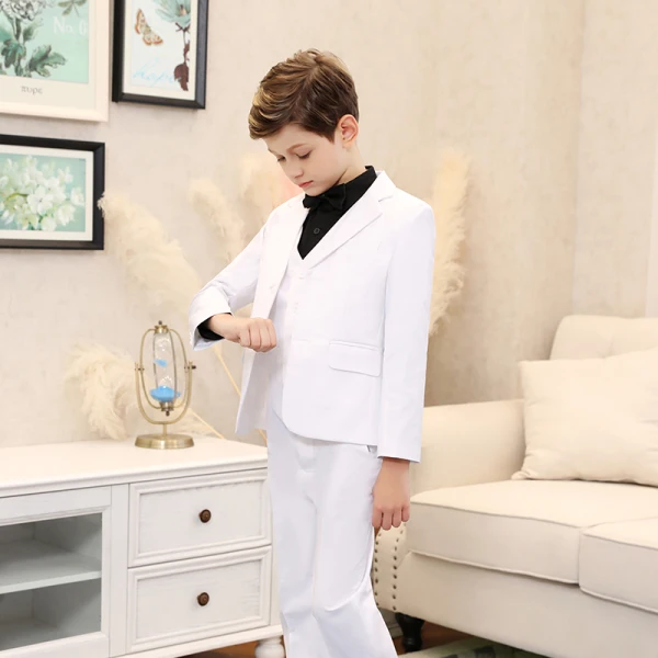 Eleganckie Białe Chłopięce Garnitury ślubne 2019