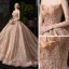 Glittrande Champagne Genomskinliga Bröllopsklänningar 2019 Balklänning Urringning Långärmad HJÄRTFORMIG Halterneck Beading Paljetter Tyll Royal Train Ruffle