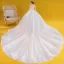 Vintage / Originale Ivoire Transparentes Robe De Mariée 2020 Robe Boule Col Haut 3/4 Manches Dos Nu Glitter Tulle Appliques En Dentelle Perlage Perle Royal Train Volants