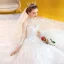 Vintage / Originale Ivoire Transparentes Robe De Mariée 2020 Robe Boule Col Haut 3/4 Manches Dos Nu Glitter Tulle Appliques En Dentelle Perlage Perle Royal Train Volants