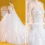 Vintage / Originale Ivoire Transparentes Robe De Mariée 2020 Robe Boule Col Haut 3/4 Manches Dos Nu Glitter Tulle Appliques En Dentelle Perlage Perle Royal Train Volants