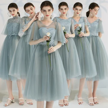 Affordable Green Bridesmaid Dresses 2019 A Line Princess Appliques Lace Ruffle Sash Tea Length Backless Wedding Party Dresses