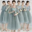 Affordable Green Bridesmaid Dresses 2019 A-Line / Princess Appliques Lace Ruffle Sash Tea-length Backless Wedding Party Dresses