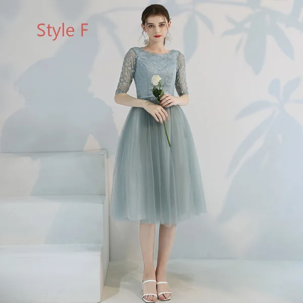 Affordable Green Bridesmaid Dresses 2019 A-Line / Princess Appliques Lace Ruffle Sash Tea-length Backless Wedding Party Dresses
