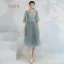 Affordable Green Bridesmaid Dresses 2019 A-Line / Princess Appliques Lace Ruffle Sash Tea-length Backless Wedding Party Dresses