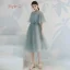 Affordable Green Bridesmaid Dresses 2019 A-Line / Princess Appliques Lace Ruffle Sash Tea-length Backless Wedding Party Dresses