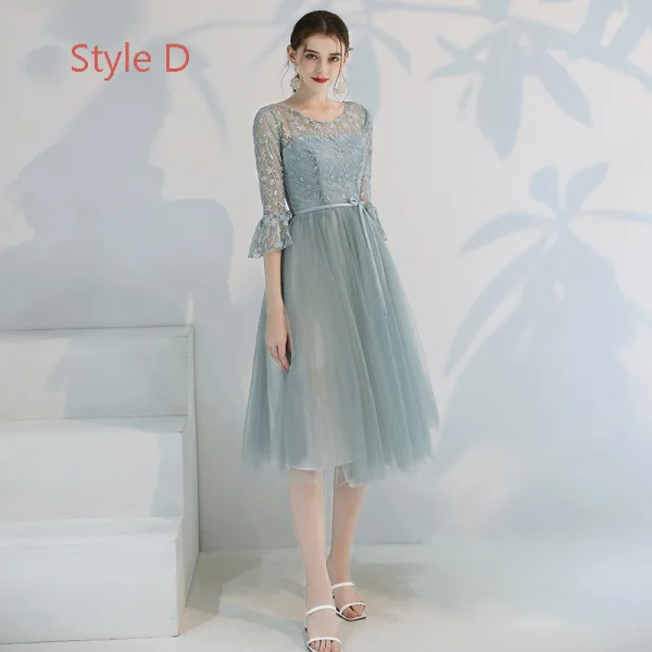 Affordable Green Bridesmaid Dresses 2019 A-Line / Princess Appliques Lace Ruffle Sash Tea-length Backless Wedding Party Dresses