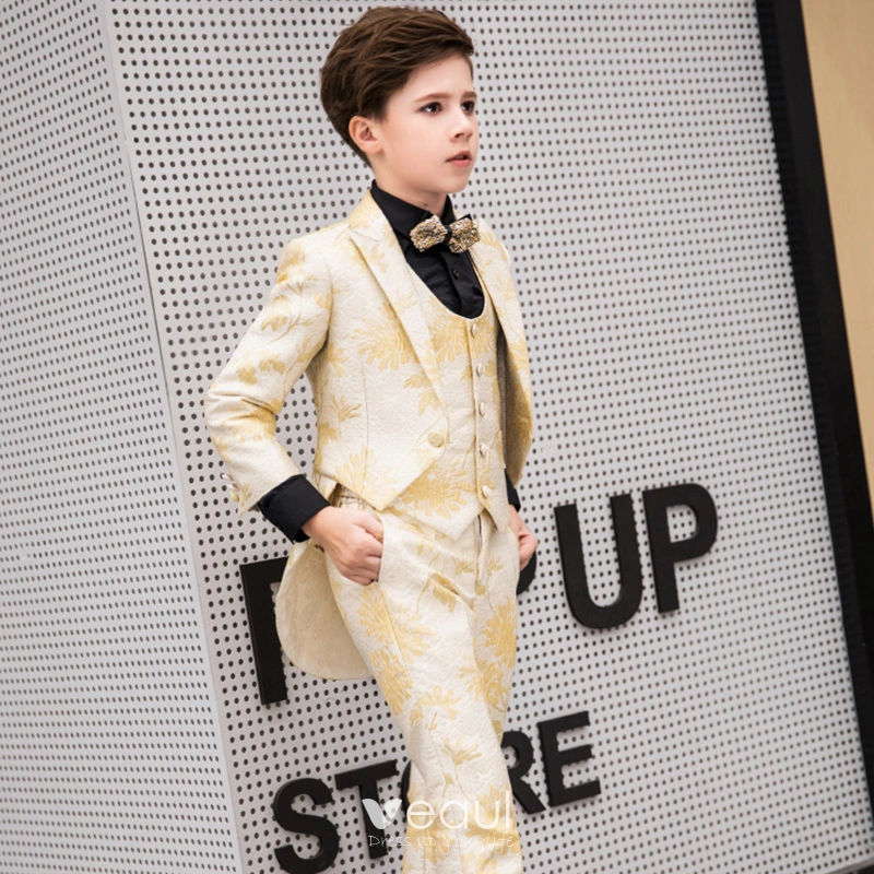 Elegantes Glitter Corbata Oro Trajes De Boda Para Ninos 2019