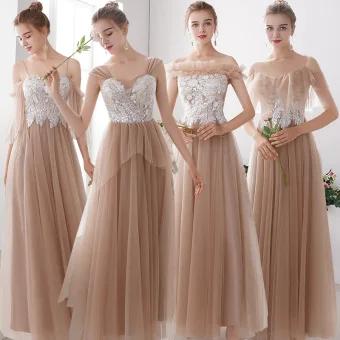 Abordable Kaki Robe Demoiselle D Honneur 2019 Princesse Appliques En Dentelle Paillettes Longue Volants Robe Pour Mariage