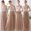 Affordable Khaki Bridesmaid Dresses 2019 A-Line / Princess Appliques Lace Sequins Floor-Length / Long Ruffle Wedding Party Dresses
