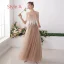 Affordable Khaki Bridesmaid Dresses 2019 A-Line / Princess Appliques Lace Sequins Floor-Length / Long Ruffle Wedding Party Dresses
