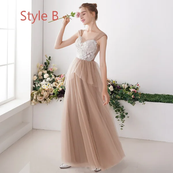 Affordable Khaki Bridesmaid Dresses 2019 A-Line / Princess Appliques Lace Sequins Floor-Length / Long Ruffle Wedding Party Dresses
