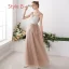 Affordable Khaki Bridesmaid Dresses 2019 A-Line / Princess Appliques Lace Sequins Floor-Length / Long Ruffle Wedding Party Dresses