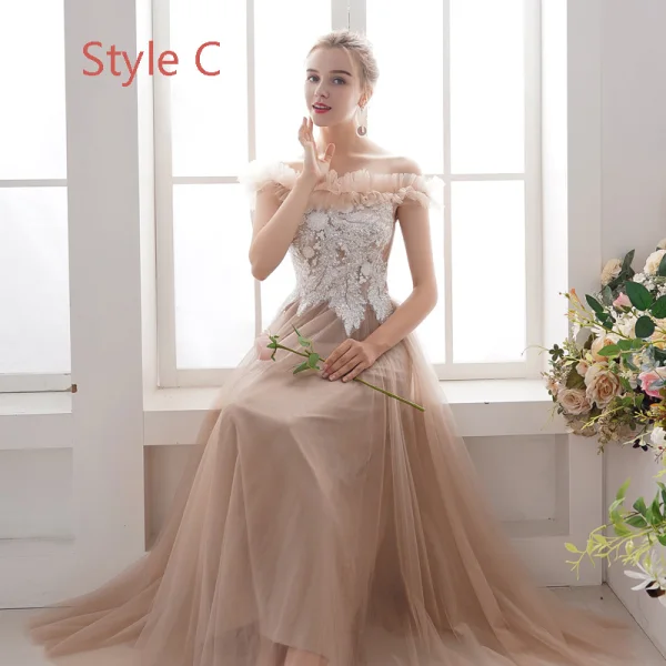 Affordable Khaki Bridesmaid Dresses 2019 A-Line / Princess Appliques Lace Sequins Floor-Length / Long Ruffle Wedding Party Dresses